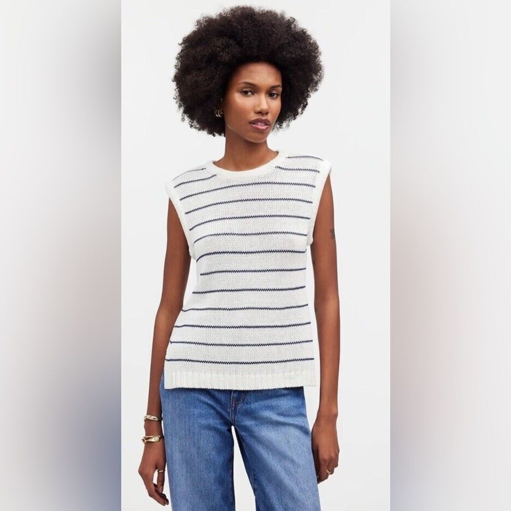 Madewell Puff Trim Sweater Vest Stripe Womens XXS $88